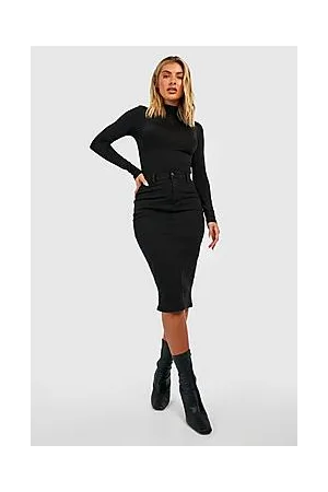 Boohoo High Waisted Stretch Denim Midi Skirt