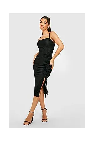 Boohoo Plisse Ruched Detail Midi Party Dress