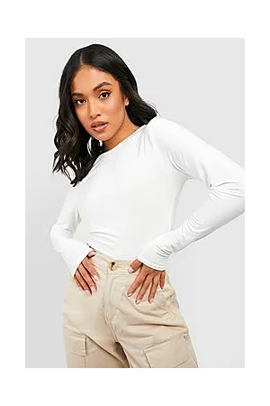 Boohoo Petite Long Sleeve Slinky Crew Neck Top