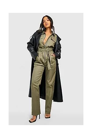 Boohoo Petite Zip Up Cargo Tie Waist Boilersuit