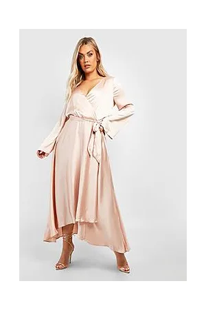 Boohoo Plus Satin Belted Dipped Hem Skater Dress
