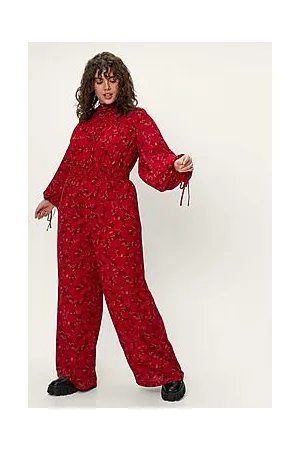 Boohoo Plus Size Floral Chiffon Button Down Jumpsuit