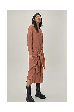 Boohoo Textured Tie Front Midaxi Shirt Dress