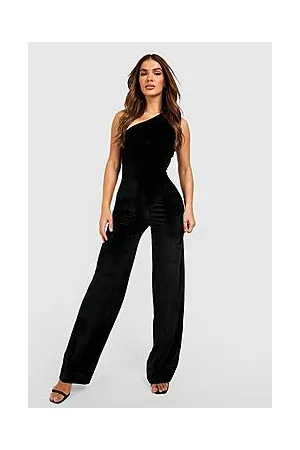 Boohoo Velvet One Shoulder Wide Leg Jumpsuit