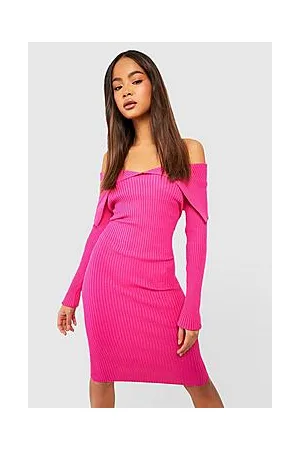 Boohoo Off The Shoulder Rib Knitted Midi Dress