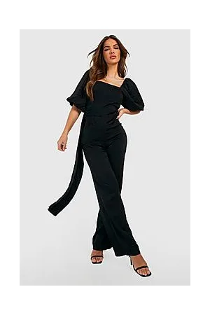 Boohoo Satin Puff Sleeve Wife Leg Jumpsuit