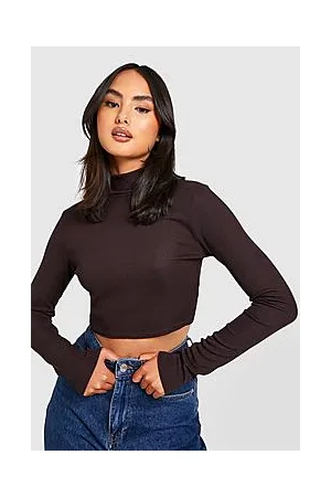 Boohoo Roll Neck Crop Rib Knit Top