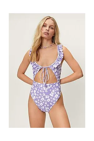 Boohoo Recycled Ditsy Print Ruffle Cut Out Swimsuit