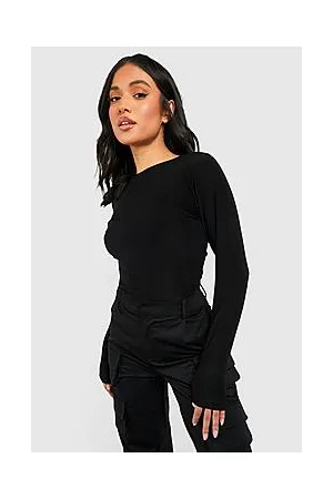 Boohoo Petite Long Sleeve Slinky Crew Neck Top