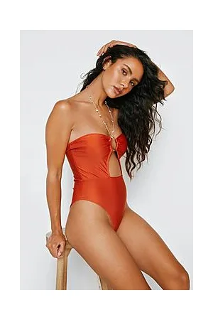 Boohoo Recycled Beaded Strap Cut Out Swimsuit