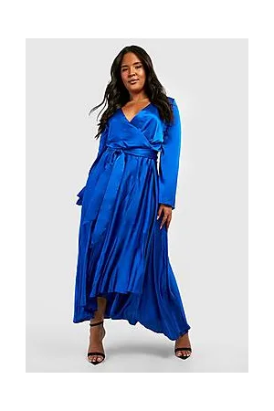 Boohoo Plus Satin Belted Dipped Hem Skater Dress