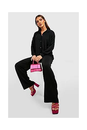 Boohoo Metallic Plisse Wide Leg Trousers