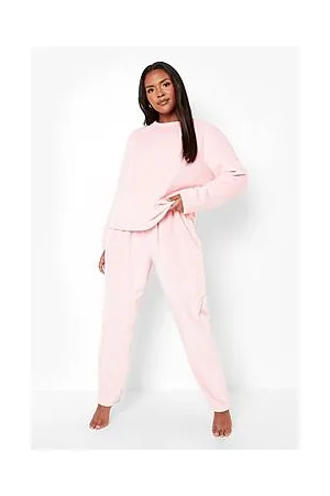 Boohoo Plus Fluffy Faux Fur Long Sleeve Top & Trousers Pyjama Set