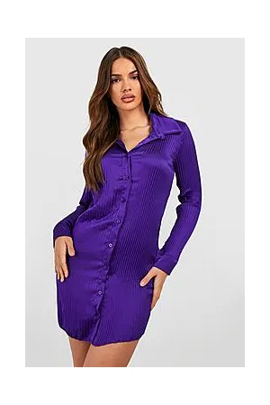 Boohoo Satin Plisse Mini Shirt Dress