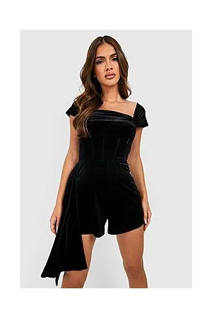 Boohoo Velvet Bardot Corset Playsuit