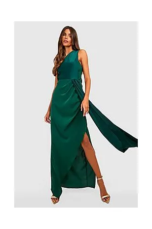 Boohoo Satin Drape One Shoulder Maxi Dress