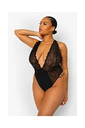 Boohoo Plus Lace Plunge Low Back Bodysuit