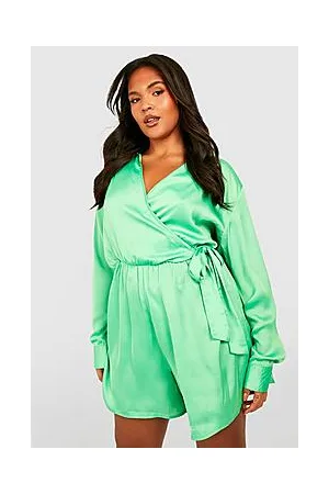 Boohoo The Plus Satin Wrap Playsuit