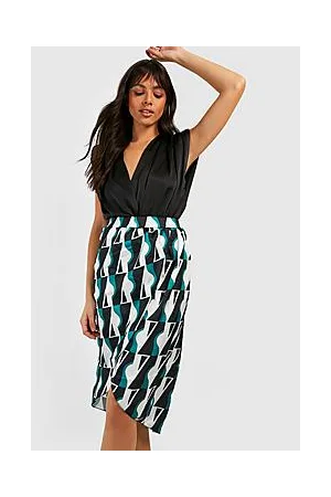 Boohoo Geo Satin Wrap Midi Skirt