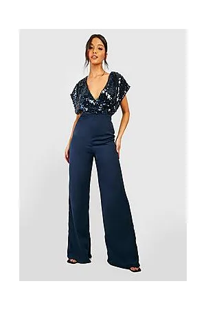 Boohoo Sequin Wrap Wide Leg Jumpsuit