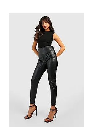 Boohoo High Waisted Lace Up Leather Look Trousers