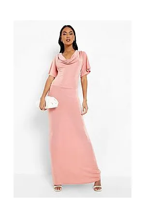Boohoo Textured Slinky Drape Neck Bridesmaid Dress