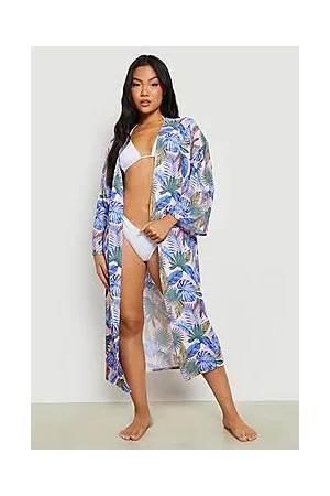 Boohoo Petite Palm Print Chiffon Beach Kimono