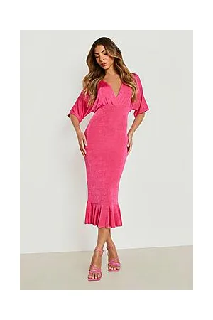 Boohoo Acetate Slinky Ruffle Plunge Midi Dress