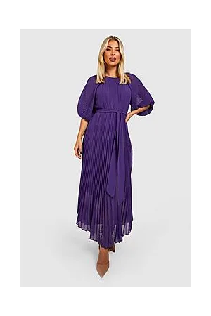 Boohoo Pleated Puff Sleeve Midi Dress