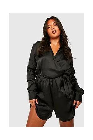 Boohoo The Plus Satin Wrap Playsuit