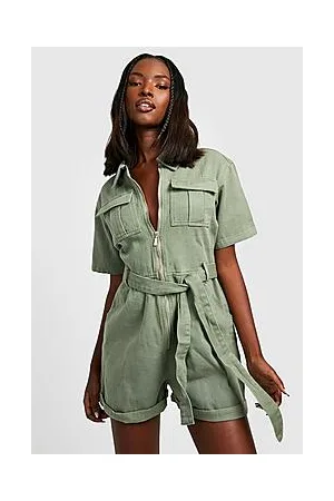 Boohoo Belted Cargo Denim Playsuit