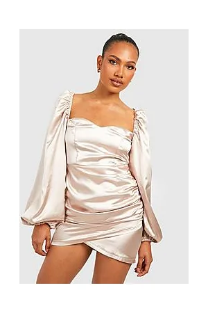 Boohoo Satin Blouson Sleeve Wrap Dress