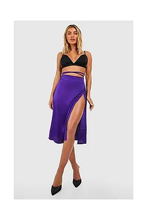 Boohoo Tie Waist Wrap Satin Midi Skirt