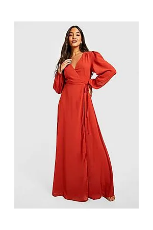 Boohoo Chiffon Bridesmaid Long Sleeve Wrap Dress