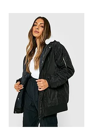 Boohoo Teddy Trim Oversized Padded Bomber Jacket
