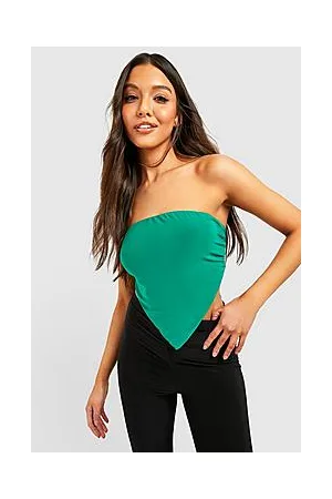 Boohoo Slinky Bandeau Tie Back Handkercheif Hem Crop Top