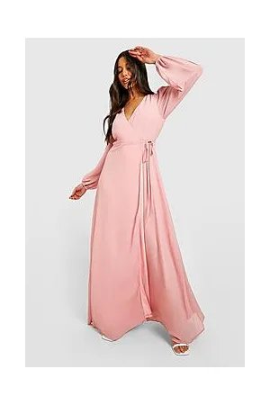 Boohoo Chiffon Bridesmaid Long Sleeve Wrap Dress