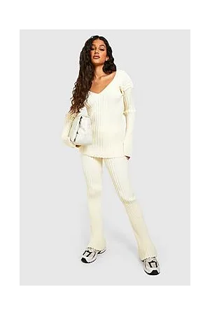 Boohoo Two Tone Plunge Jumper Knitted Set