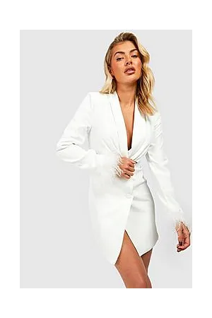 Boohoo Feather Cuff Blazer Party Dress