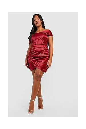 Boohoo Plus Satin Drape Off Shoulder Wrap Dress