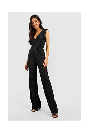 Boohoo Wrap Over Plisse Wide Leg Jumpsuit