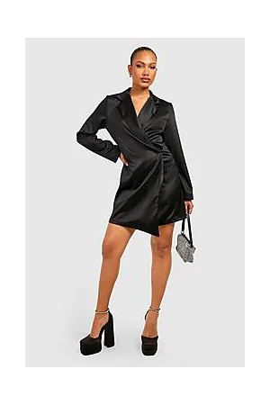 Boohoo Satin Wrap Blazer Dress