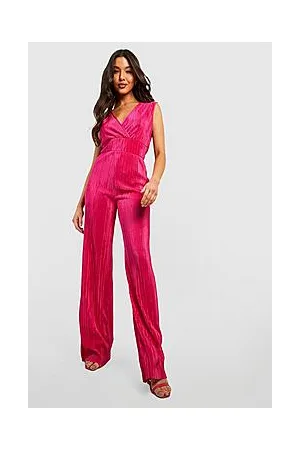 Boohoo Wrap Over Plisse Wide Leg Jumpsuit