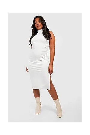 Boohoo Plus Soft Knitted Rib Roll Neck Midi Dress