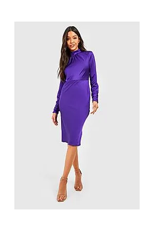 Boohoo Satin Open Back High Neck Midi Dress