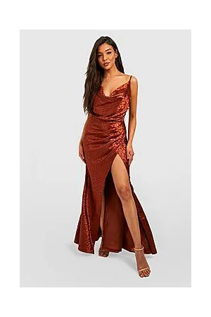 Boohoo Satin Cowl Neck Ruched Maxi Dress