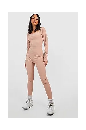 Boohoo Basic Square Neck Rib Long Sleeve Unitard Jumpsuit