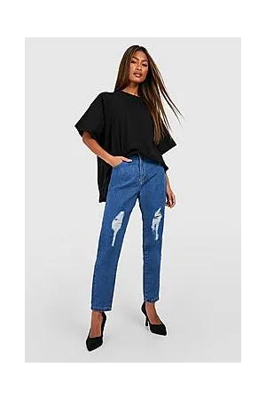 Boohoo Basic High Waisted Slashed Knee Mom Jeans