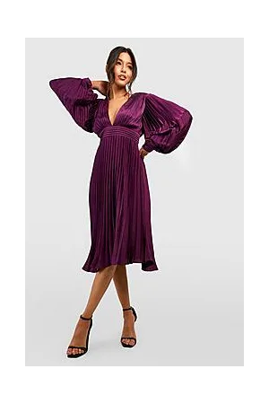 Boohoo Satin Pleated Midi Dress