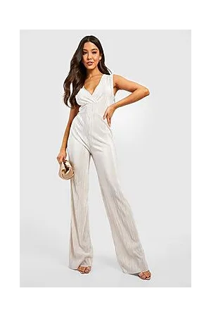 Boohoo Wrap Over Plisse Wide Leg Jumpsuit